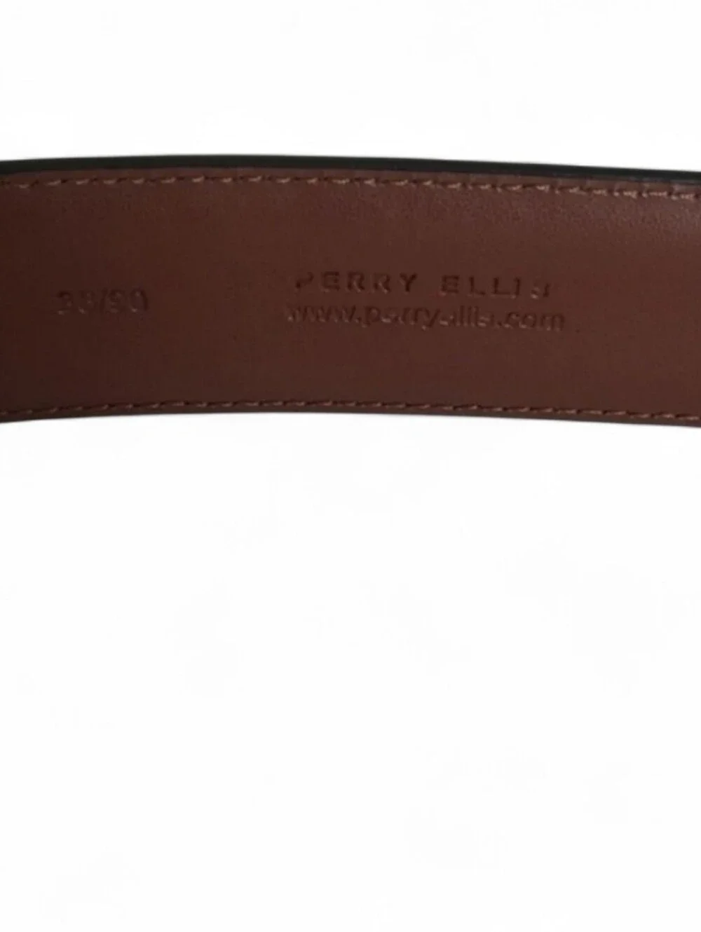 Perry Ellis Black Leather Belt Silvertone Buckle Size 36 90